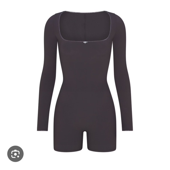 NWT Skims Fits Everybody Picot Long Sleeve Ash Contrast Onesie Size Large - Picture 4 of 4